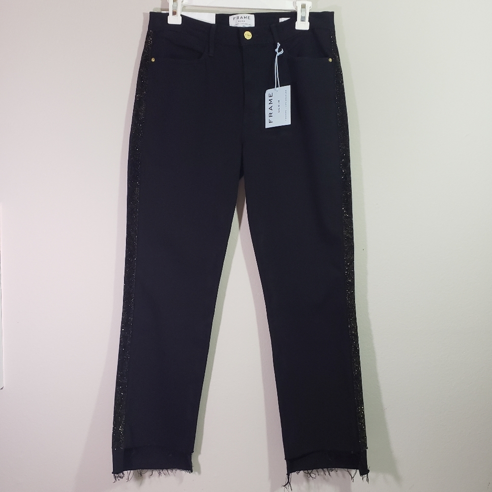 Frame Le High Straight Black Tuxedo Jeans - Picture 6 of 8